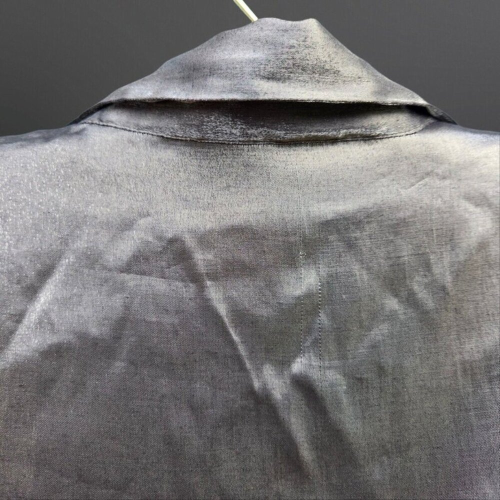 Y2K Silver Shiny Blouse Women's Size 1X Long Sleeve Button Up Metallic Top - Picture 8 of 9
